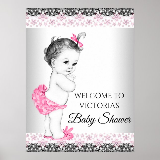 Poster Sinais de Chá de Bebê Menina Vintage (Frente)