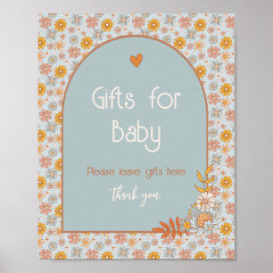 Poster Sinais de Chá de fraldas Floral Retro Boho