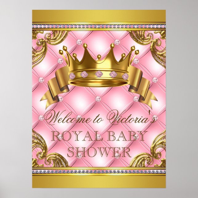 Poster Sinais de Chás de Bebê Princesa Dourado Rosa (Frente)