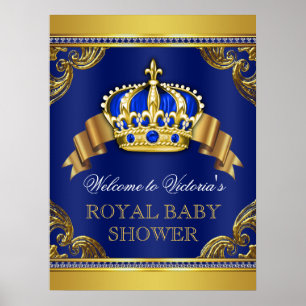 Poster Sinais de Chás de Bebê Príncipe Ouro Azul
