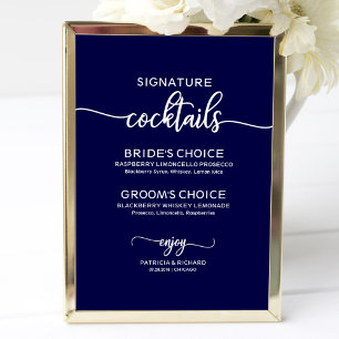 Poster Sinais de Coquetéis Especiais Casamento Azul-Navy