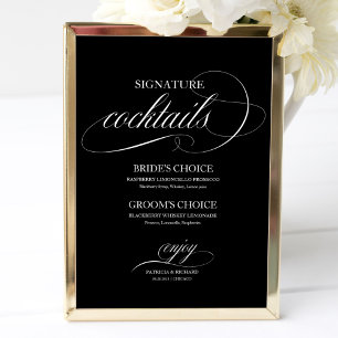 Poster Sinais de Coquetéis Especiais Casamento Preto Bran