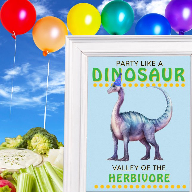 Poster Sinais de decoração do Partido Dinossauro: Vale do (Dinosaur Party Decor Sign: Valley of the Herbivore)