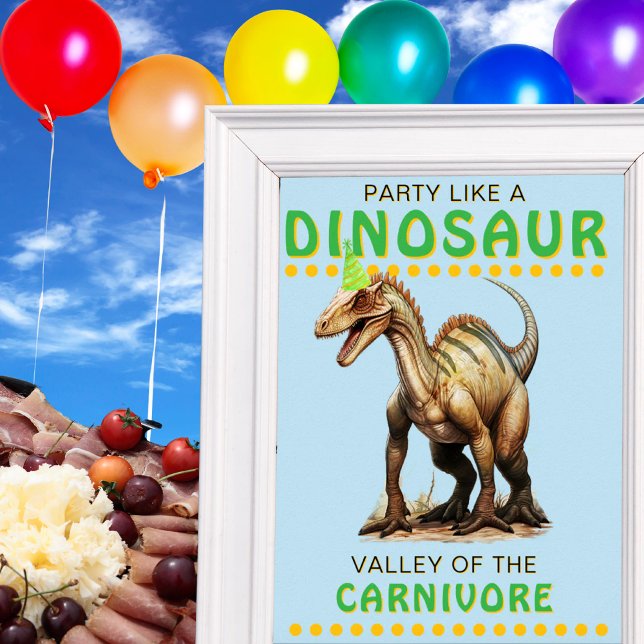 Poster Sinais de decoração do Partido Dinossauro: Vale do (Dinosaur Party Decor Sign: Valley of the Carnivore)