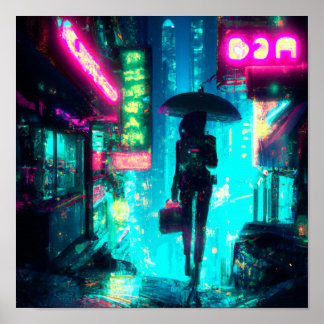 Poster Sinais de neon noturno da cidade de Cyber punk