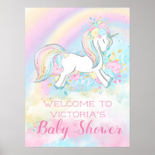 Poster Sinais do Chá de fraldas Rainbow Unicorn