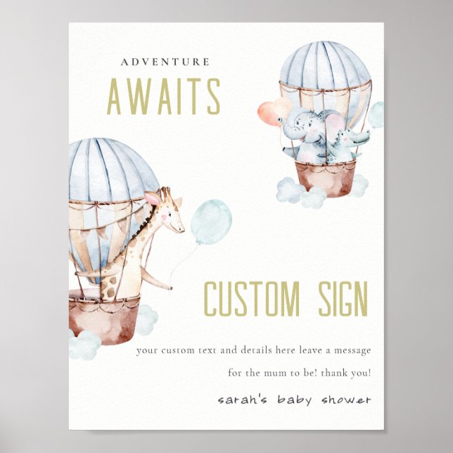 Poster Sinais Personalizados de Chá de fraldas de Animais (Frente)