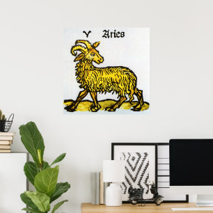 Póster Sinais Vintage do Zodíaco, Aries the Ram