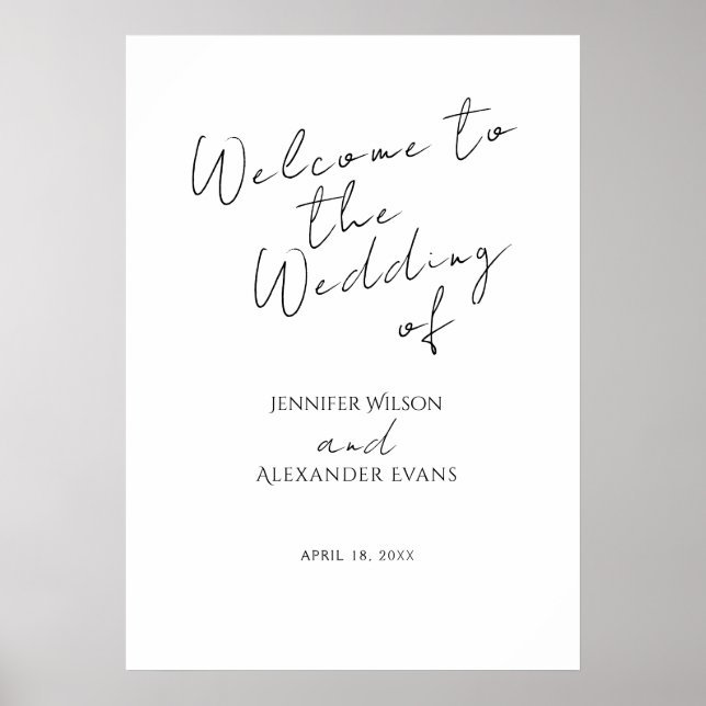 Poster Sinal Acrílico de Casamento Bem-vindo Minimalista. (Frente)