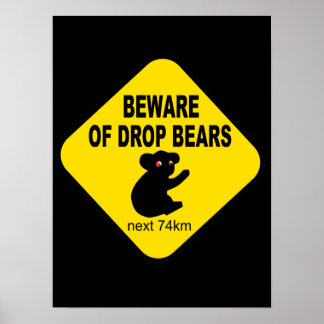 Poster Sinal australiano engraçado. Cuidado com os Ursos