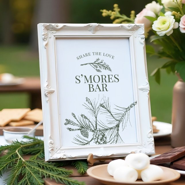 Poster Sinal Bar Rustic Pine Wedding S'mores (Criador carregado)