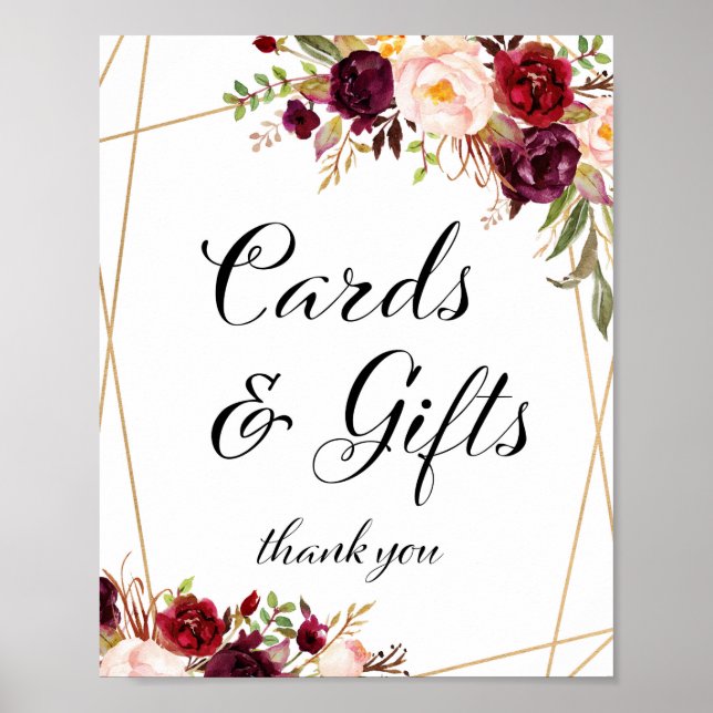 Poster Sinal Boho Floral Borgonha 8x10" (Frente)