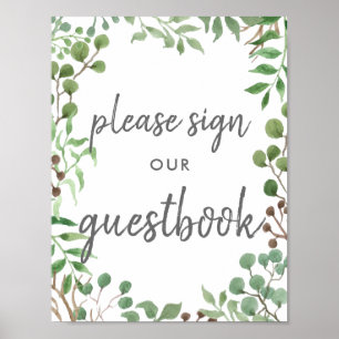 Poster Sinal botânico do casamento do Guestbook das