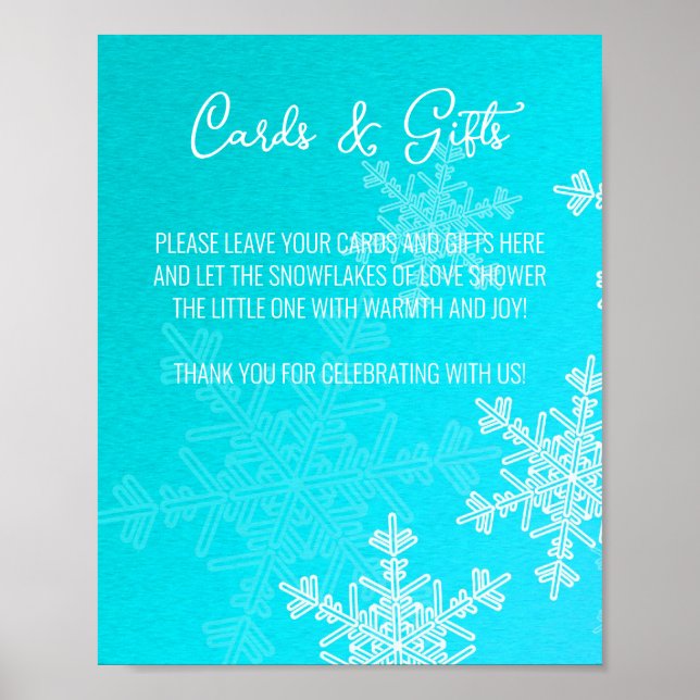 Poster Sinal chá de fraldas Blue Snowflakes Placas e pres (Frente)