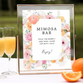 Poster Sinal Colorido de Bar Pastel Floral Mimosa