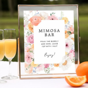 Poster Sinal Colorido de Bar Pastel Floral Mimosa