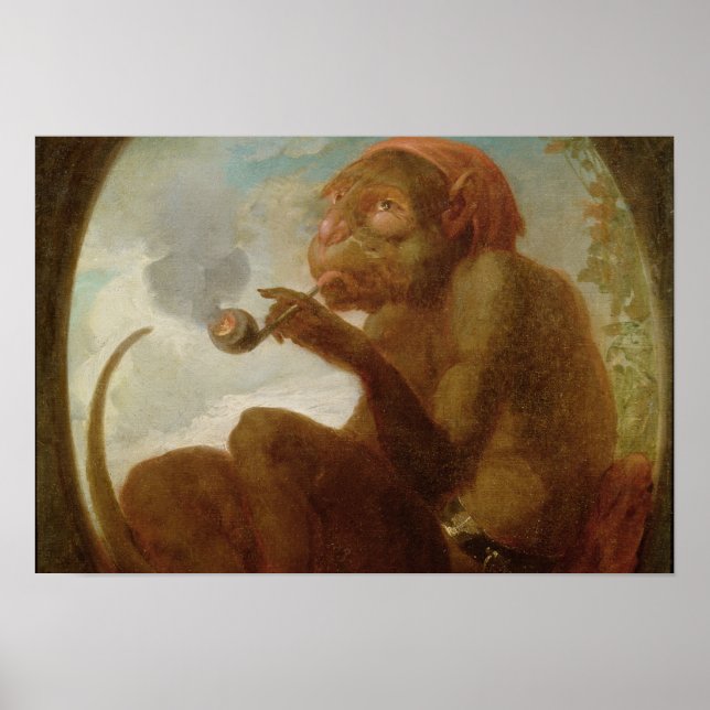 Póster Sinal com macaco fumando cachimbo (Frente)