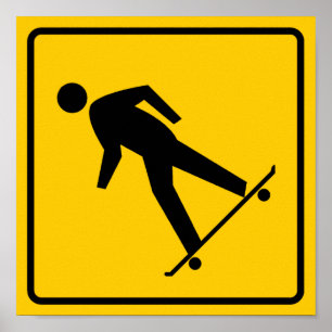 Poster Sinal da estrada da zona do skate