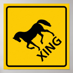 Póster Sinal da estrada do cruzamento do cavalo