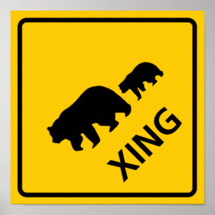 Póster Sinal da estrada do cruzamento do urso