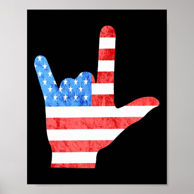 Poster Sinal de 4 de julho americano Línguas surdas de an (Frente)