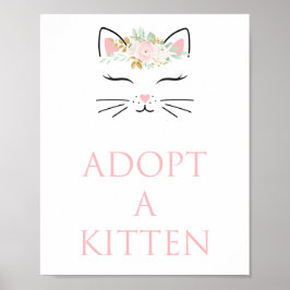 Poster Sinal de adoção de gatinho festa de aniversário do