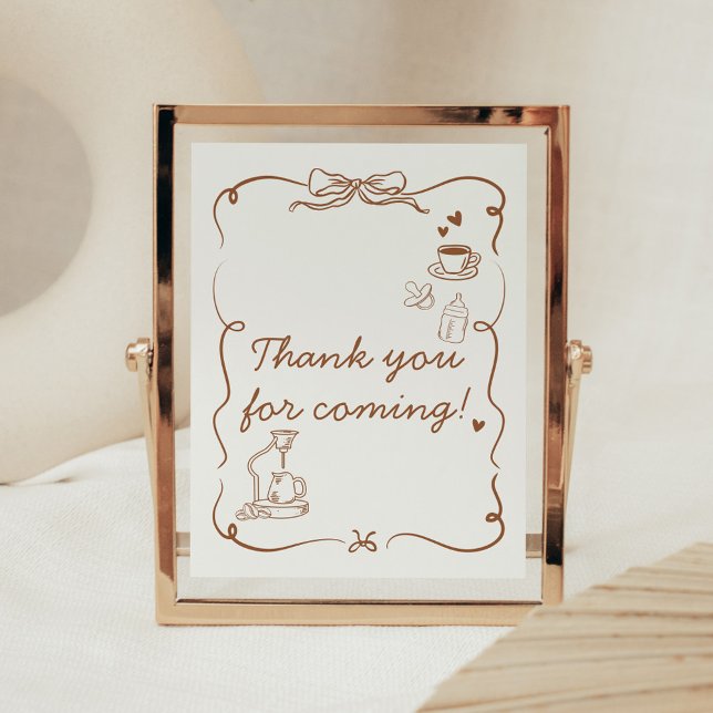 Poster Sinal de Agradecimento para Chá de Bebê Coffee Bab (Coffee Baby is Brewing Baby Shower Sign)