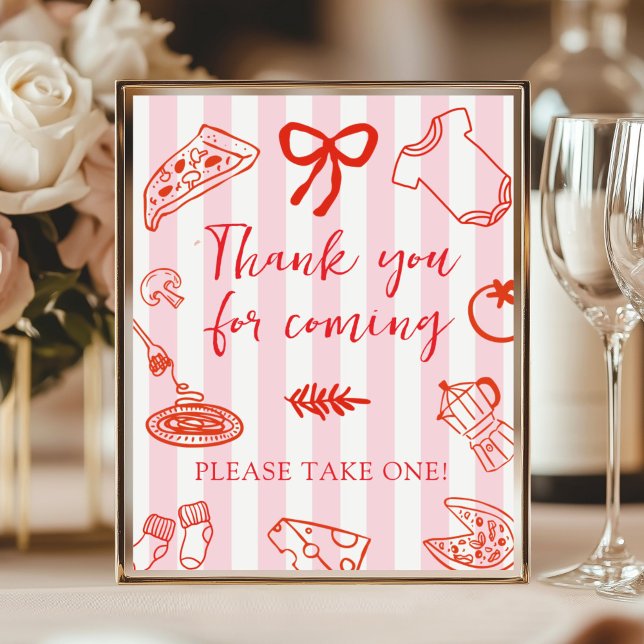 Poster Sinal de agradecimento por vir ao chá de bebê Verm (Red and Pink Baby Shower Thank you for coming sign)