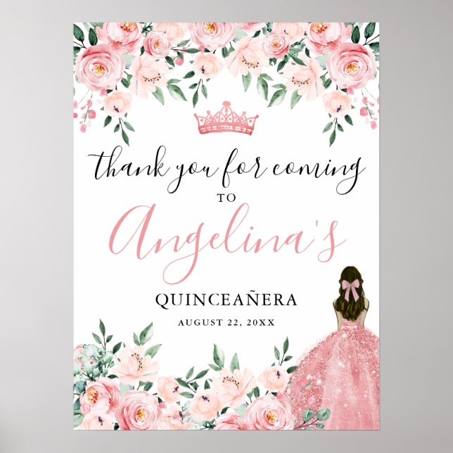 Poster Sinal de Agradecimento Rosa Quinceanera (Frente)