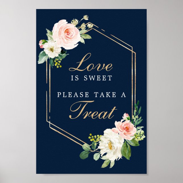 Poster Sinal de Agradecimentos Azul Naval Dourado Love Is (Frente)