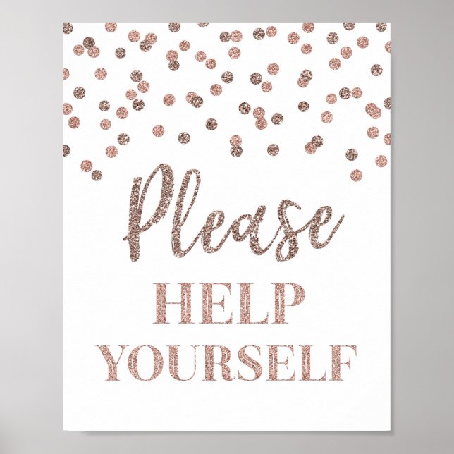 Poster Sinal de Ajude-se à Vontade em Rose Gold Confete (Frente)