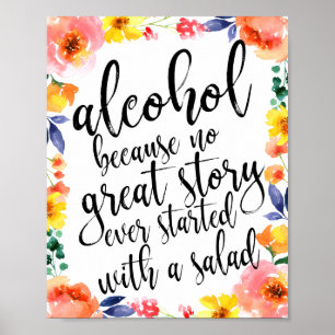 Póster Sinal de Álcool de Casamento com Aquarela Floral 8