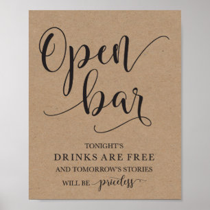 Póster Sinal de Álcool de Casamento de Bar Aberto