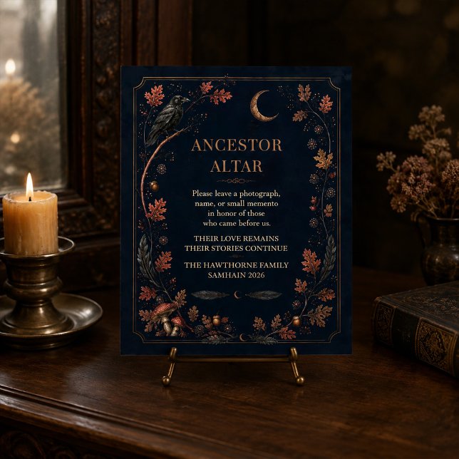 Poster Sinal de Altar de Ancestrais Vitoriano Personaliza (Personalized Victorian Samhain Ancestor Altar Sign)