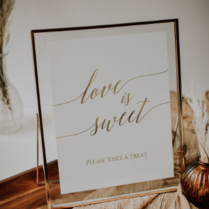 Poster Sinal de Amor é Doce com Caligrafia em Ouro Elegan