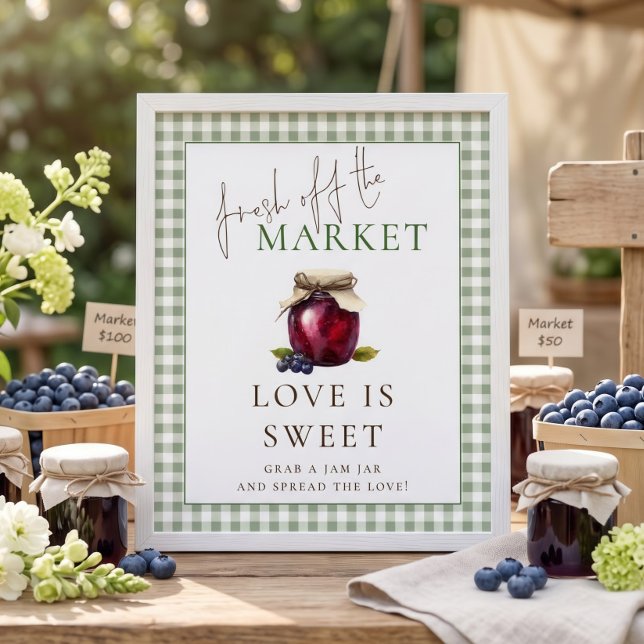 Poster Sinal de Amor é Doce do Mercado Gingham para Chá d (Criador carregado)