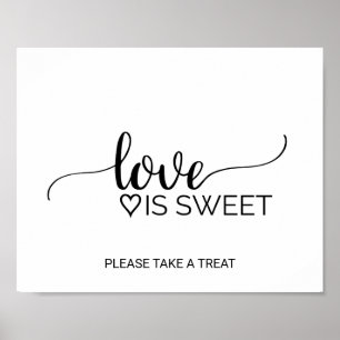 Póster Sinal de Amor é Doce em Caligrafia Preta Simples