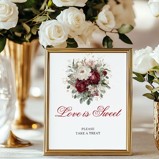 Poster Sinal de Amor é Dourado Rosa Bege Burgundy (Beautiful Love is Sweet Gold Blush Burgundy Sign)