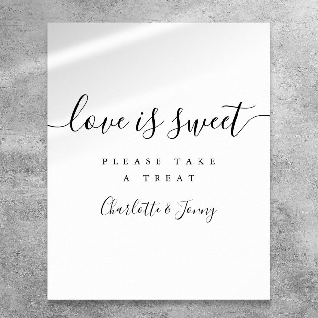 Poster Sinal de Amor Elegante Preto e Branco É Doce (Black And White Elegant Script Love Is Sweet Sign)