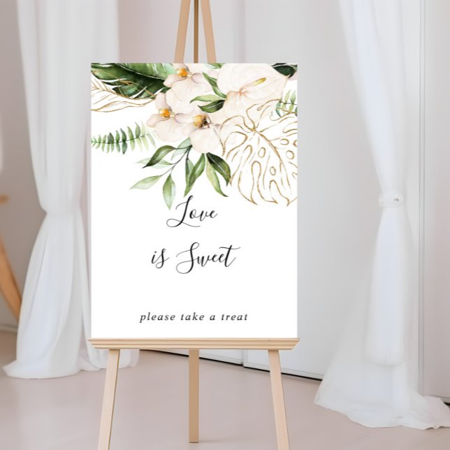 Poster Sinal de Amor Floral Folhagem Tropical Dourada É D (Criador carregado)