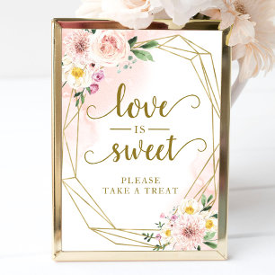 Poster Sinal de Amor Geométrico Floral Rosa Corado é Doce