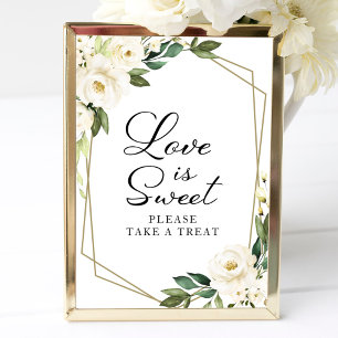 Poster Sinal de Amor Verde Geométrico Floral Branco É Doc