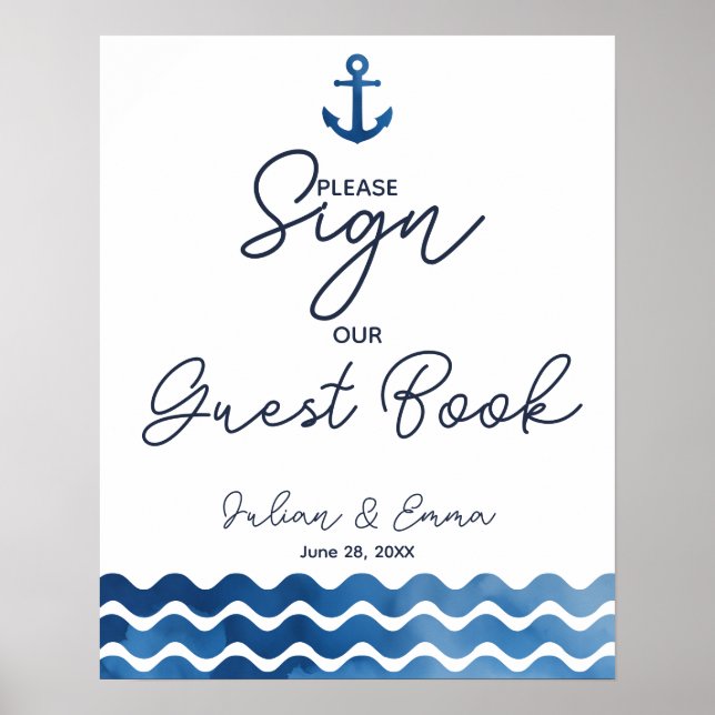 Poster Sinal de âncora de casamento náutico do livro conv (Frente)