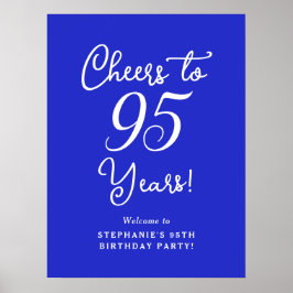 Poster Sinal de Aniversário Azul Real Parabéns aos 95 Ano