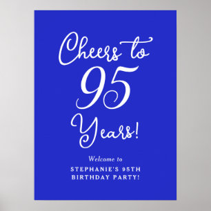 Poster Sinal de Aniversário Azul Real Parabéns aos 95 Ano