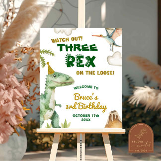 Poster Sinal de aniversário de 3 anos do Dinossauro Três-