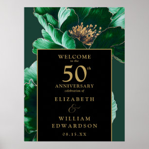Poster Sinal de Aniversário de 50 Anos em Floral Verde Pr