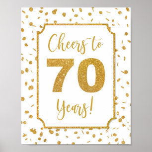Poster Sinal de aniversário de Confetti Dourado para 70 a