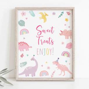 Poster Sinal de Aniversário de Doces Tratamentos Dinossau