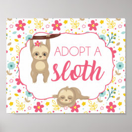 Poster Sinal de Aniversário de Menina Preguiça Adote uma